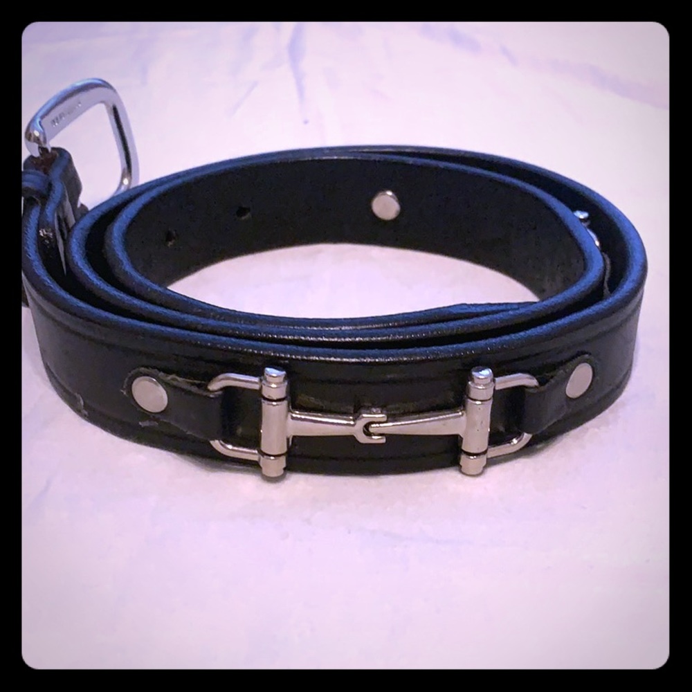 Black leather belt with 2 metal horse bits